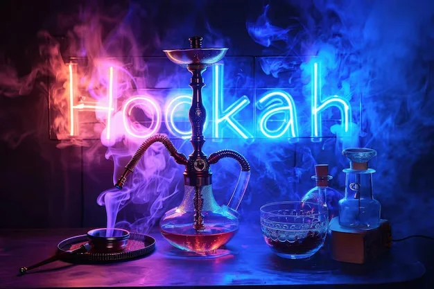 Hookah iluminada con neón rosa y azul